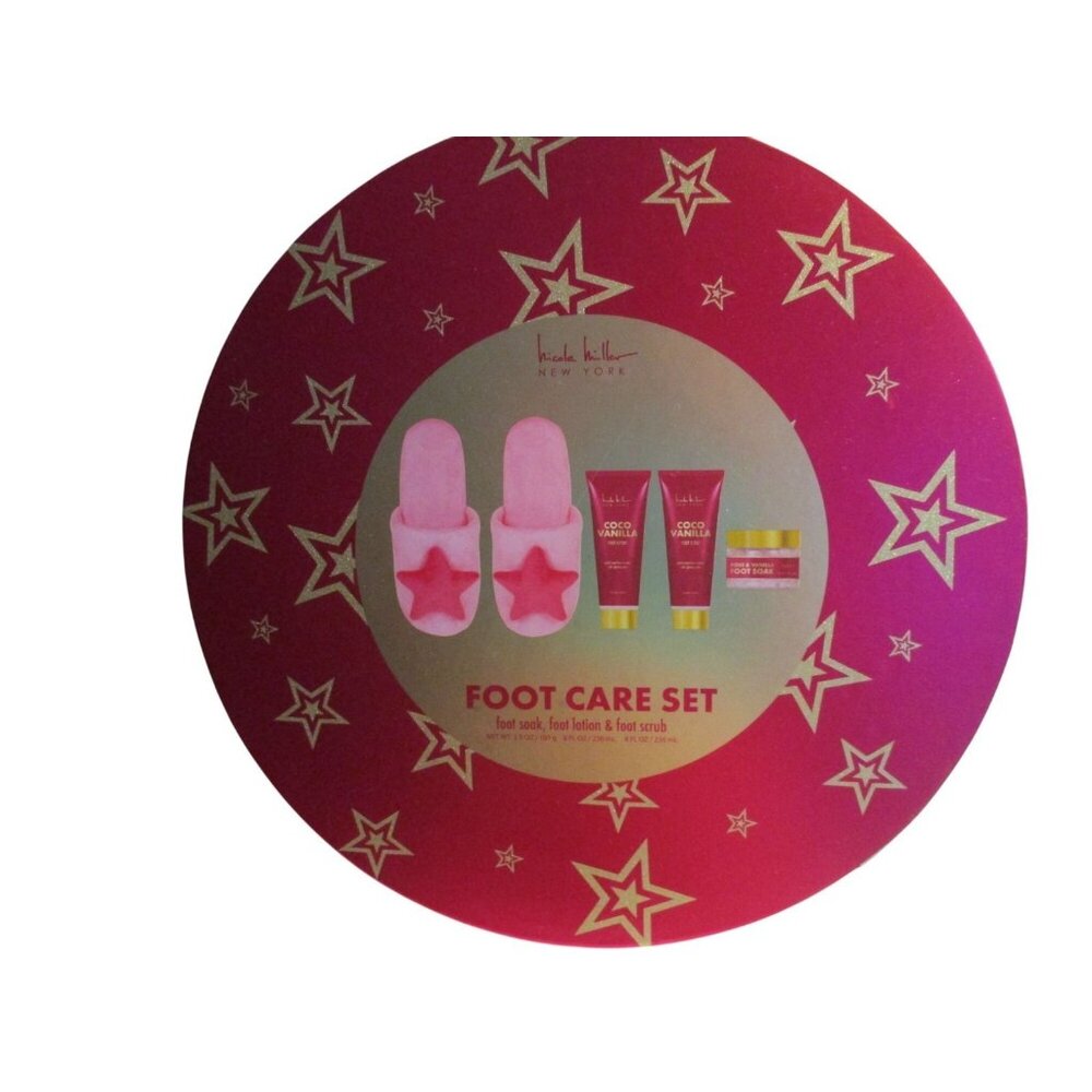 *Nicole Miller Rose Vanilla Soak Lotion Scrub Foot Care Set w Slippers - NIB